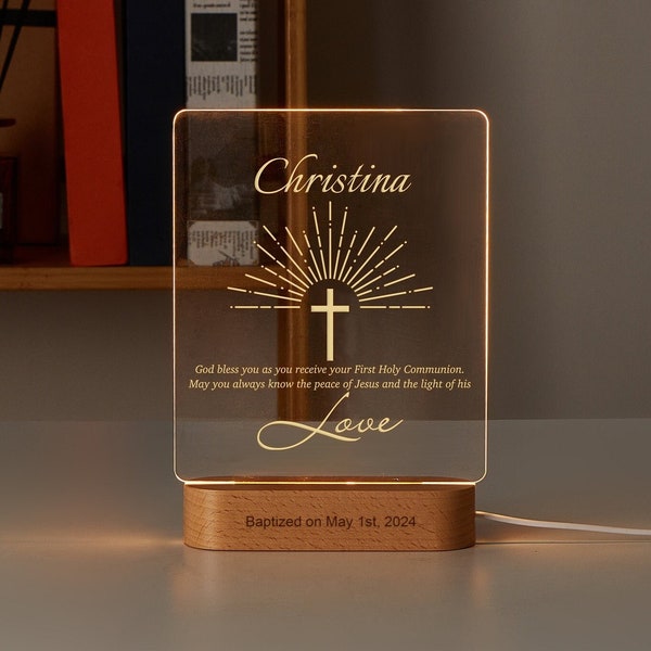 Nom personnalisé LED Light-Première communion-Veilleuse personnalisée-Décoration d'intérieur-Nouvelle maison-Pâques-Noël-Cadeau de baptême pour sa mère-soeur-CNL020