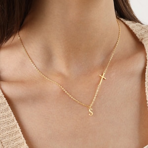 Collar con letras personalizadas y nombre en forma de cruz, joyería personalizada con nombre, regalo de cumpleaños, Navidad y bautismo cristiano, NL005