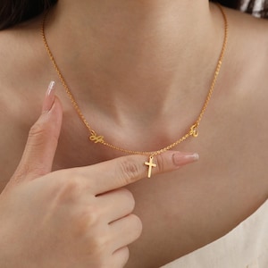Collar de cruz personalizado con iniciales de dos nombres personalizadas, joyería de plata auténtica, regalo cristiano para cumpleaños, Navidad, bautismo y festividades para ella, NL003
