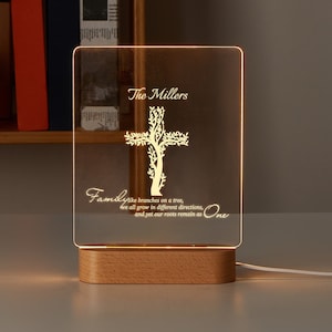 Personalized Family Name LED Night Light-Cross Tree-Custom-Home Decor-Anniversay-Housewarming-Wedding-Easter-Christmas-Baptism-Gift-CNL012