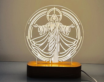 Lumière LED personnalisée de Jésus, première communion, veilleuse personnalisée, décoration d'intérieur, cadeau de Pâques, Noël et baptême pour elle-CNL022