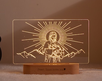 Custom LED Night Light-Jesus Lost Lamb-Christian Art Gift-Home Decor-New Home-Easter-Christmas-Baptism-Gift for Her Mother Sister-CNL001