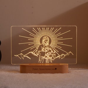 Custom LED Night Light-Jesus Lost Lamb-Christian Art Gift-Home Decor-New Home-Easter-Christmas-Baptism-Gift for Her Mother Sister-CNL001