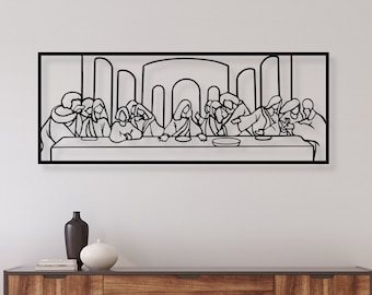 Jesus Last Supper Metal Wall Art Religious Decor Minimalist Christian Metal Gift Jesus Line Art Housewarming Wedding Home Decor-CMA035