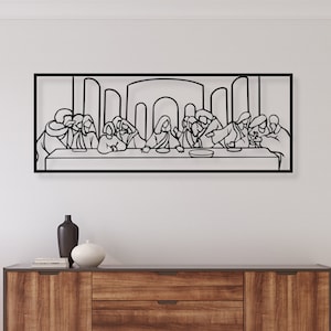 Jesus Last Supper Metal Wall Art Religious Decor Minimalist Christian Metal Gift Jesus Line Art Housewarming Wedding Home Decor-CMA035