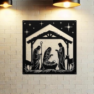 Nativity Scene Metal Art Sign-Wall Decor-Housewarming Baptism Religious Art-Christmas Outdoor Sign Christian Catholic Moving Gifts-CMA043