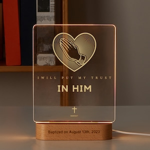 Personalized Name LED Night Light-Cross-Trust In Him-Bible Verse-Custom-Christian-Easter-Christmas-Baptism-Christmas Gift for him her-CNL019