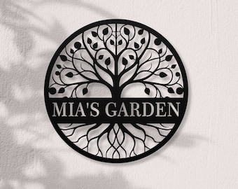 Tree of Life with Personalized Name Metal Art Sign-Custom Family Name Monogram Wall Art-Housewarming-Garden-Wedding-Anniversary Gift-NMS029