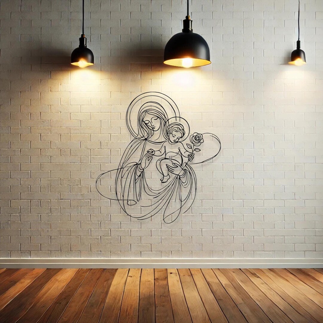 Minimalist Metal Line Art-st. Mary and Son-christian Wall Art Decor ...