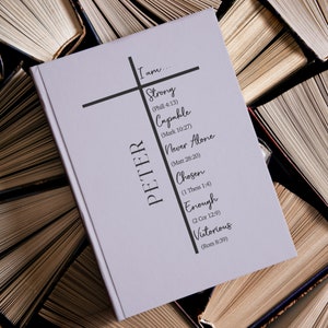 Cuaderno de notas con nombre personalizado, versículos bíblicos, idea de regalo religioso único y personalizado para bautismo, Navidad cristiana, Pascua, cumpleaños, PCJ007