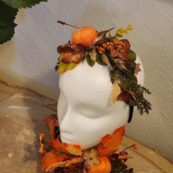 Fall fairy headband.  Autum headband.  Pumpkin patch headband. Fall fairy crown. Pumpkin floral crown. Adult fall pumpkin headband.