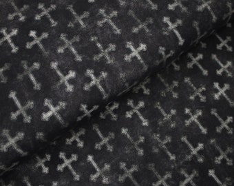 Jersey Baumwolljersey – Gothikstoff Metalstoff Kreuze grau/ schwarz ab 0,5m