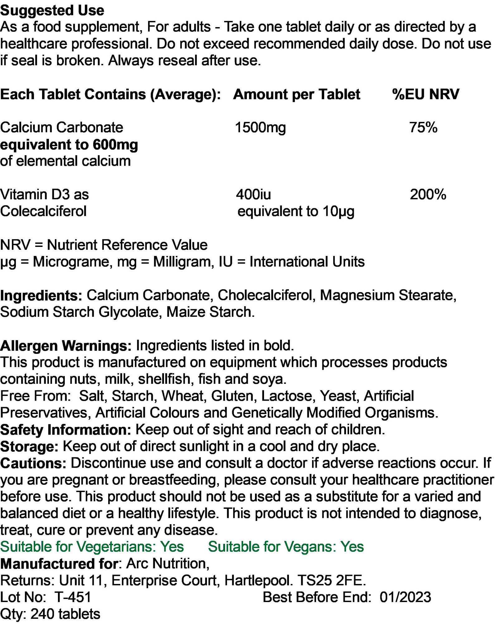 Calcium Carbonate 1500mg and Vitamin D3 400iu Vegetarian Etsy