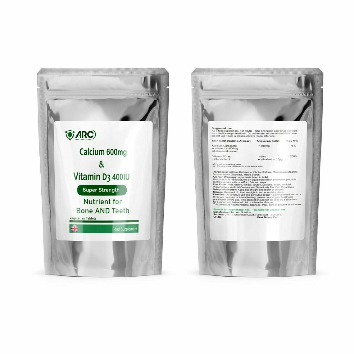 Calcium Carbonate 1500mg and Vitamin D3 400iu Vegetarian Etsy