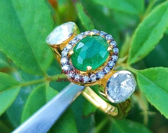 Details about  / 925 Sterling Silver Ring Polki Ring Polki Diamond Ring Stack Ring Gift For Women
