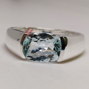 Natural Aquamarine Men's Ring, Silver Signet Ring, 925Sterling Silver,  Signet Ring, March Birthstone ring, Handmade Ring ,Gifts for Him.