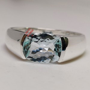 Anel de sinete de água-marinha natural: prata esterlina 925, anel masculino feito à mão