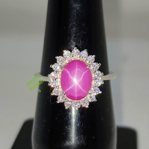 Vintage Halo Pink Star Sapphire  Ring,  Engagement Ring, 925 Sterling Silver, Pink lindy Star Sapphire Ring, Promise ring, Anniversary Gift.