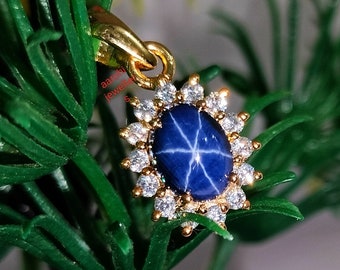 Cornflower Blue Star Sapphire Pendant: Gold Plated Sterling Silver, Minimalist Jewelry