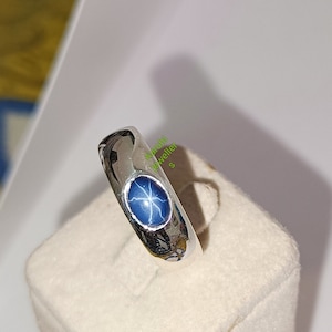 Blue Sapphire Men's Ring, 925Sterling Silver, Wedding Band Ring, Statement Ring, Blue Lindy Star Sapphire  Ring, Gift for Him.