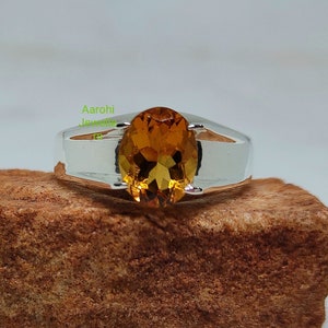 Natural Citrine Men's Ring ,Solid 925 Sterling Silver, Handmade Band Ring, November Birthstone Jewelry, Statement Ring, Promise Gift For Him