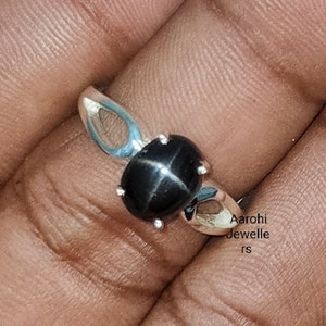 Black Star Sapphire Ring: Oval Gemstone, 925 Sterling Silver, Minimalist Stackable Ring