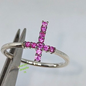Natürlicher Rubinring, Juli Birthstone Ring, 925 Sterling Silber Ring, Seitlich Kreuz Ring, Versprechen Ring, Rubin Kreuz Ring, Weihnachtsgeschenk.