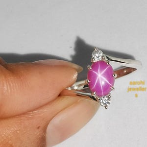 Pink Star Sapphire Ring: Art Deco Sterling Silver CZ Diamond Ring