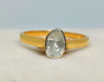 Flat Rose Cut Pave Diamond Ring Polki Diamond Ring Handmade Ring Gift for Her 925 Silver Ring Minimalist Diamond Ring