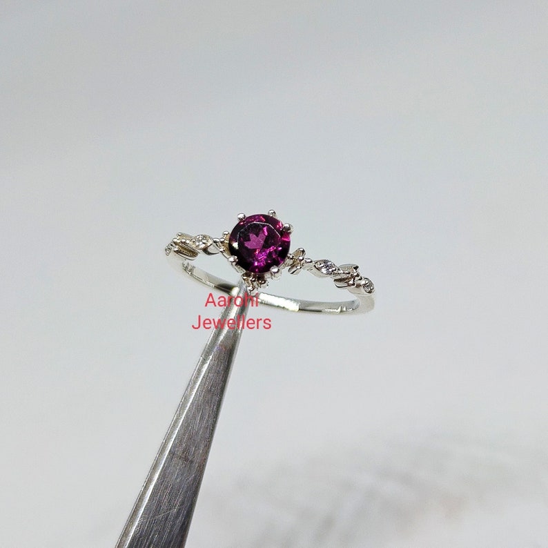 AAA Rhodolite Garnet Ring: Handmade 925 Sterling Silver, CZ Accents - Etsy