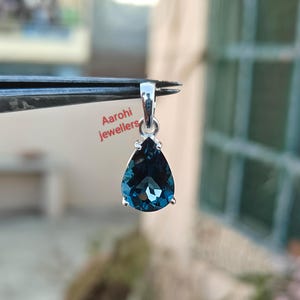 London Blue Topaz Pendent, Topaz Pear Teardrop 925 Sterling Silver Pendant Necklace