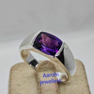 Anel masculino de ametista genuína, anel de prata esterlina 925, anel masculino com pedra preciosa, anel masculino de prata, anel com pedra do mês de nascimento, aliança de casamento, presente para a esposa.