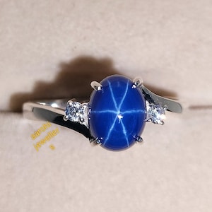 Vintage Blue Lindy Star Ring, Blue Star Sapphire Silver Ring, 925 Sterling Silver, Lab 6 Rays Star Gemstone, Engagement Ring, Gifts For Her