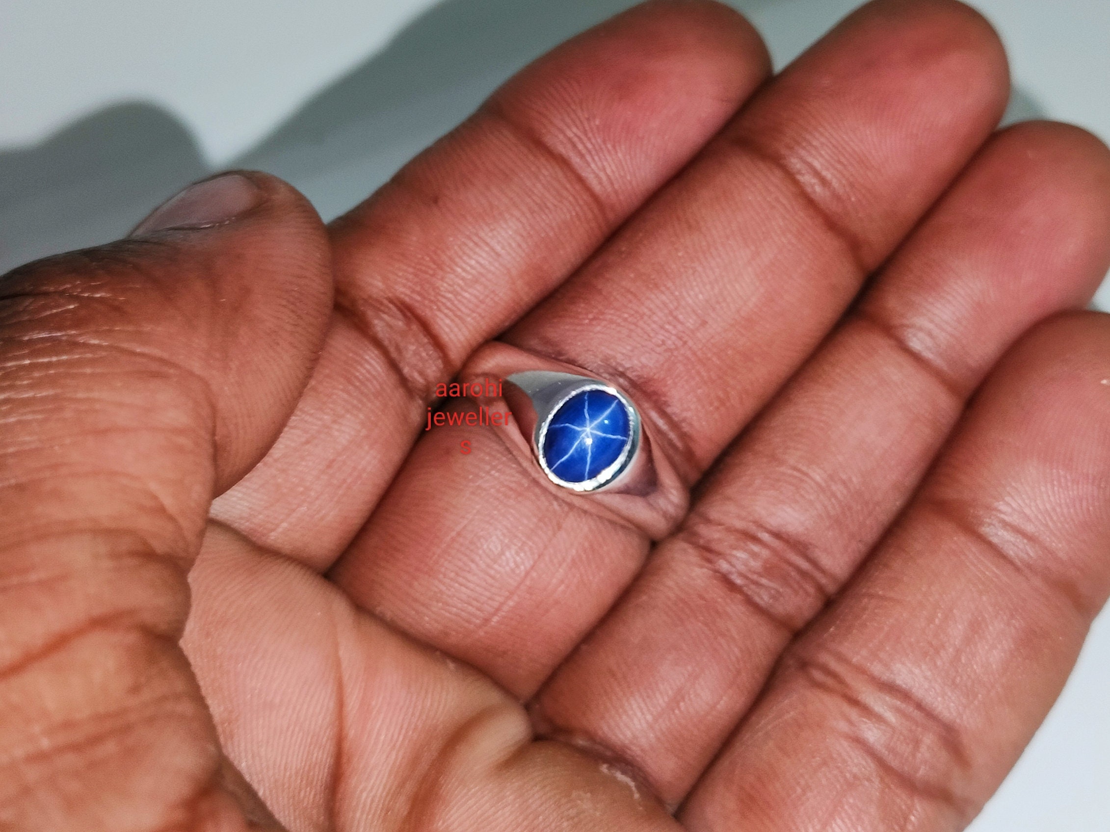 Bague Chevalière Saphir étoile Bleu Naturel Argent Sterling 925 - Taille Sur Mesure - Neuf