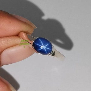 Minimalist Blue Star Sapphire Ring: 925 Sterling Silver Promise Ring