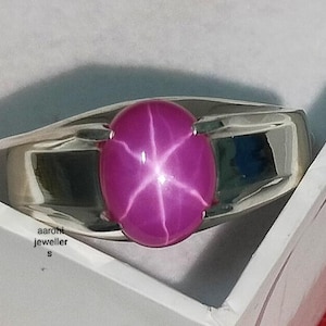 Pink Star Sapphire Men&#39;s Signet Ring: 925 Sterling Silver Statement
