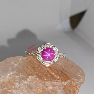 Vintage Pink Sapphire Ring, Stacking Ring, 925 Sterling Silver, Pink Lindy Star ring Engagement ring, Wedding ring , Gift For Her