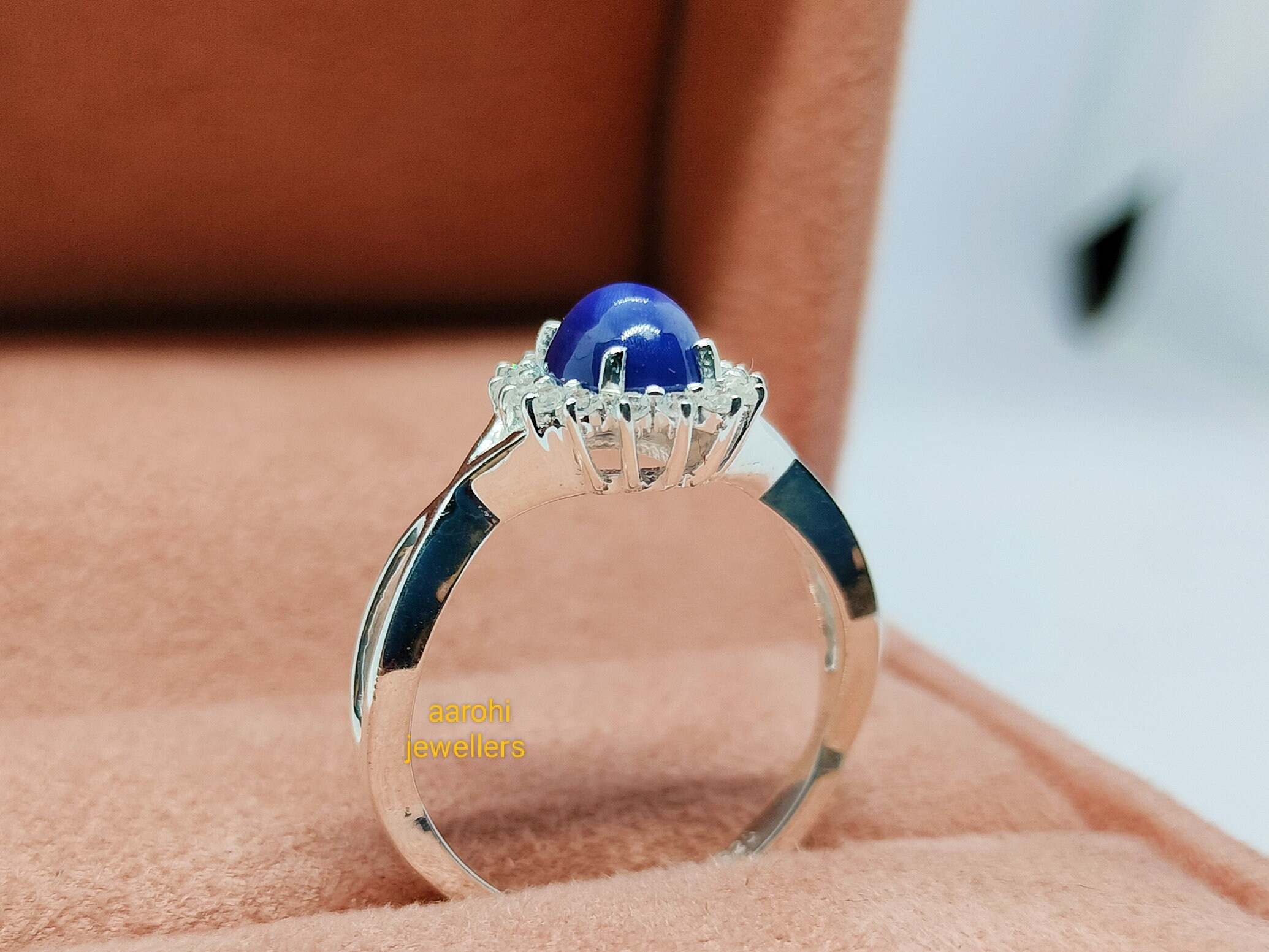 ブルースターサファイアリング：925スターリングシルバー、CZ