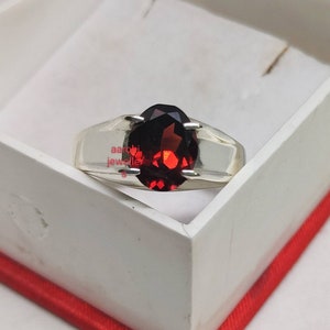 Natural Garnet Men&#39;s  Ring, January Birthstone ring, 925 Sterling Silver, Wedding Ring, Garnet Signet Men&#39;s Ring, Anniversary Gifts For Him.