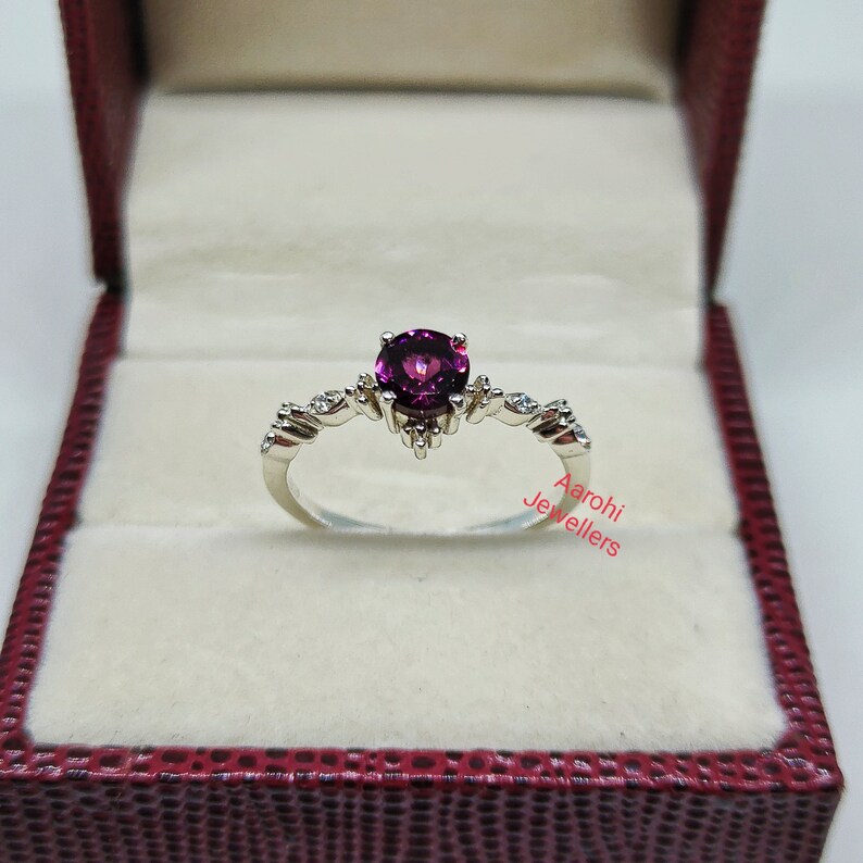 AAA Rhodolite Garnet Ring: Handmade 925 Sterling Silver, CZ Accents - Etsy