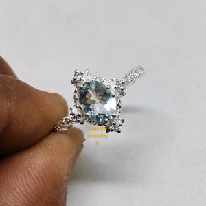 Natural Aquamarine Ring: 925 Sterling Silver, March Birthstone