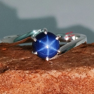 Blue  Star Sapphire Ring, 925 Sterling Silver, Minimalist Ring, Blue Lindy Star Sapphire Ring, promise Ring, Gift For Own ,Gift For Her