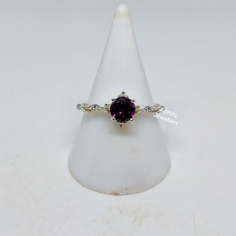 AAA Rhodolite Garnet Ring: Handmade 925 Sterling Silver, CZ Accents - Etsy