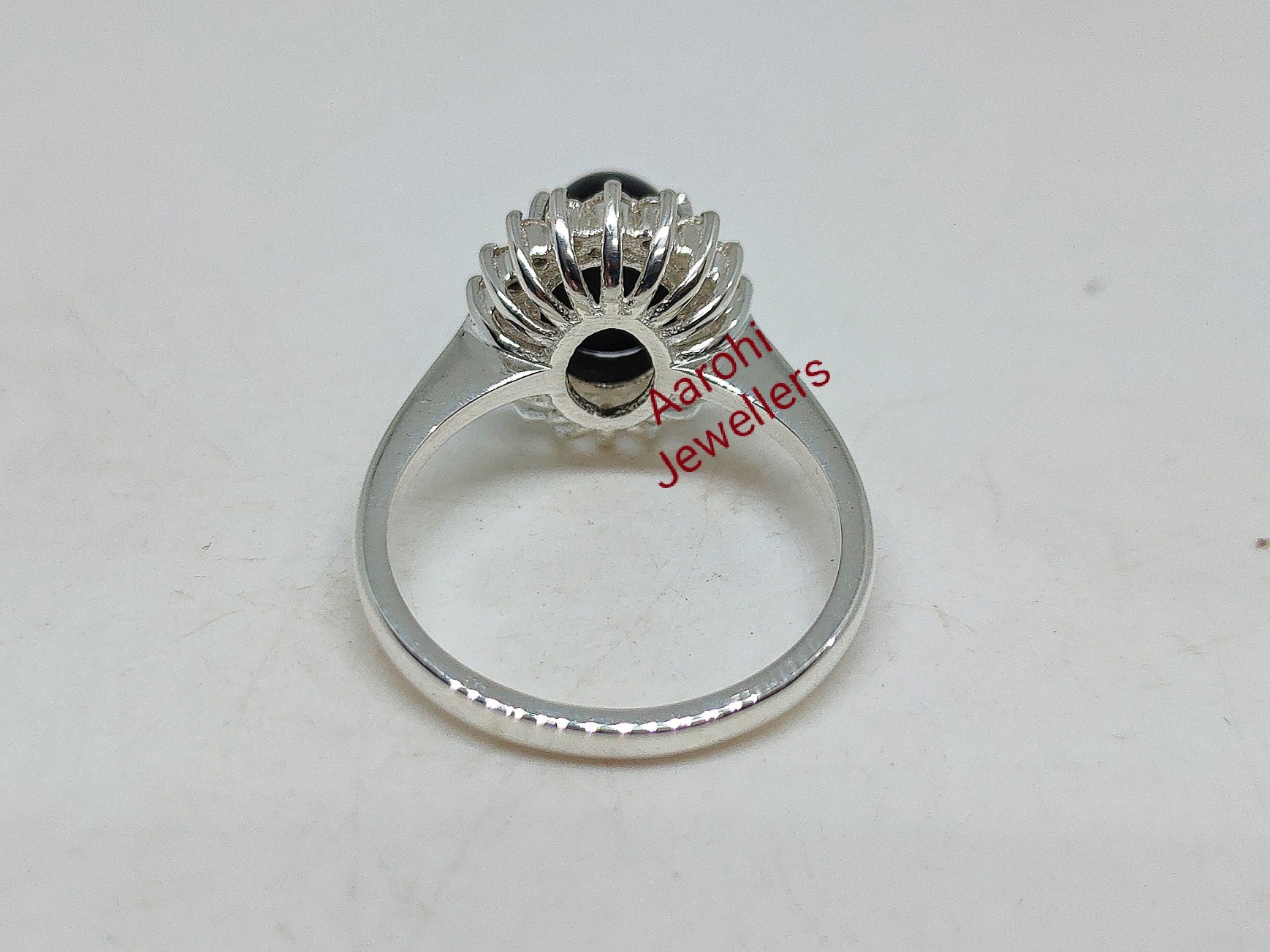 Vintage Black Star Sapphire Ring: 925 Sterling Silver, CZ Diamond