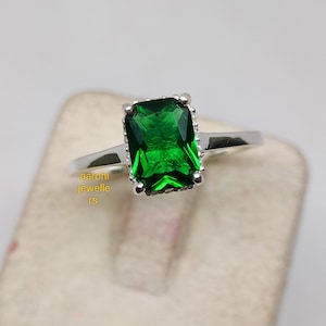 Lab Emerald Ring: Minimalist 925 Sterling Silver, CZ Diamond Accent