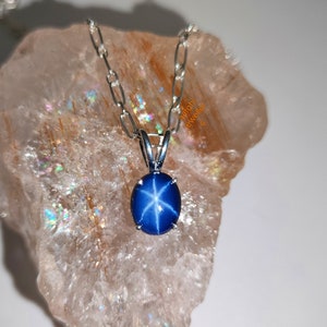 Blue Lindy Star Sapphire Pendant: Minimalist Sterling Silver Necklace