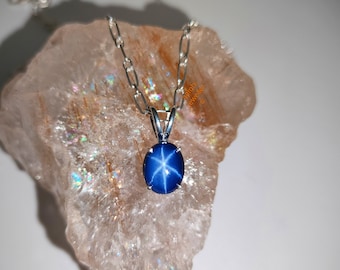 Handmade Star Sapphire Pendant: Minimalist Sterling Silver Necklace