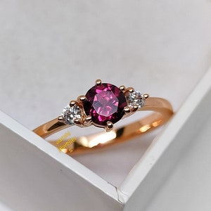 Genuine Rhodolite Garnet 14k Rose Gold Engagement Ring, Simple Promise Ring, Minimalist Ring, Staking Ring, Anniversary gift, gift For Her.