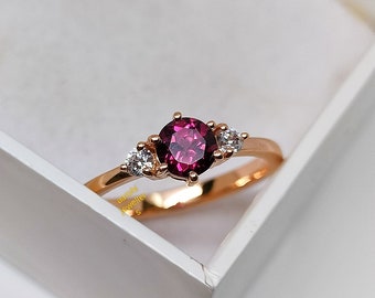 Rhodolite Garnet 14k Rose Gold Ring: Minimalist Promise Ring