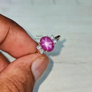 Pink Star Sapphire Ring: Sterling Silver CZ Diamond, Minimalist Style